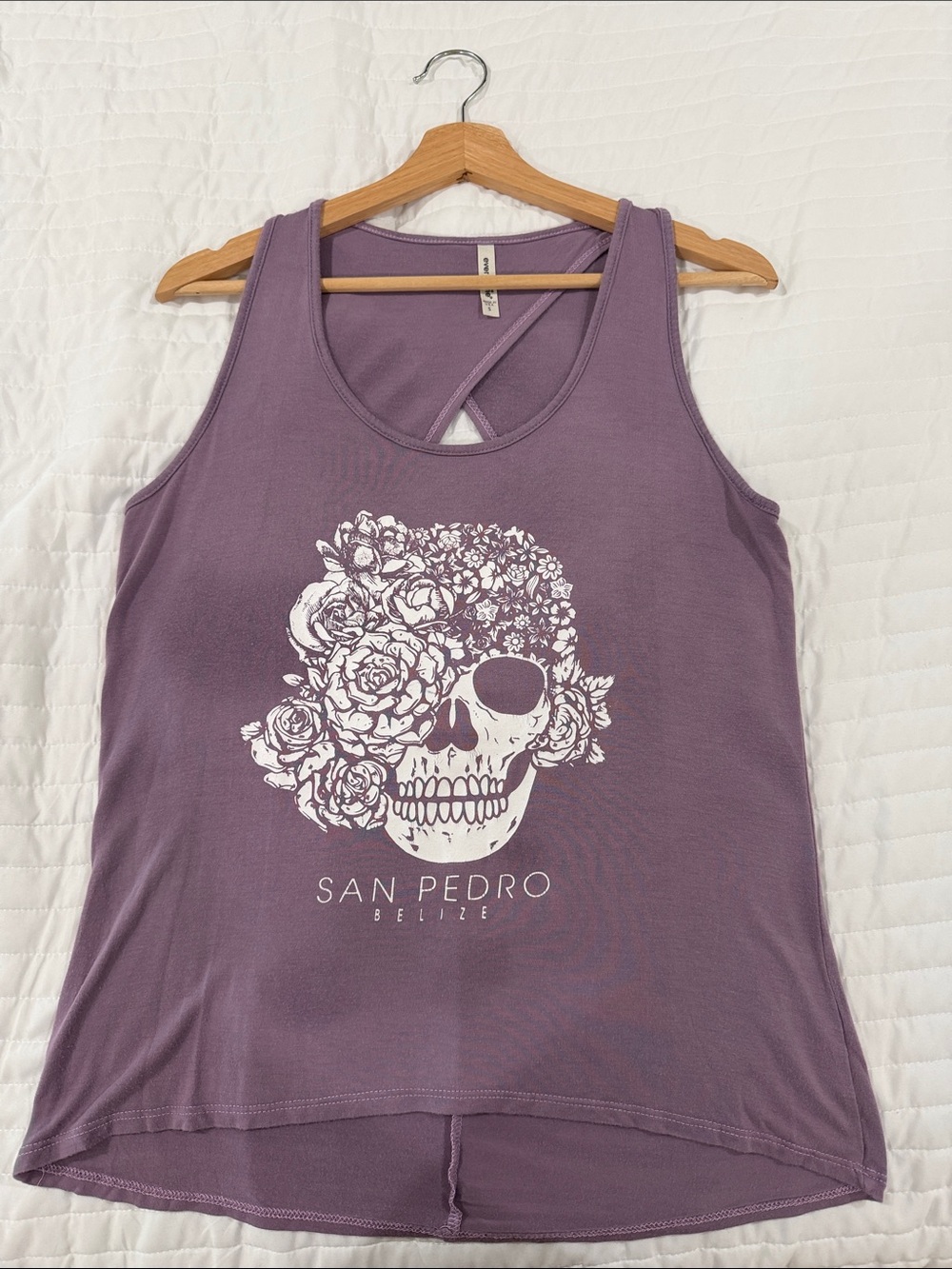 San Pedro Belize Floral Skull Purple Tank Top Candy Skull Women’s